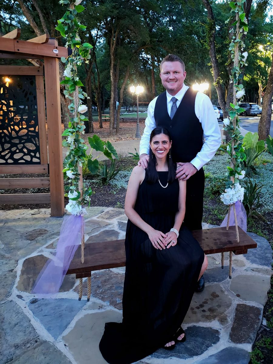 Ashley Billins with her husband at an evening event in Central Texas